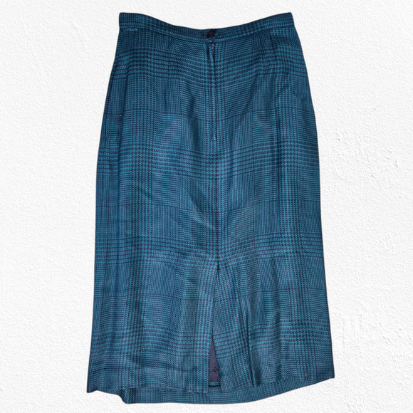 80s Vintage Green Navy Houndstooth Plaid Retro Workwear Power Skirt Suit Size 4 - Picture 16 of 16